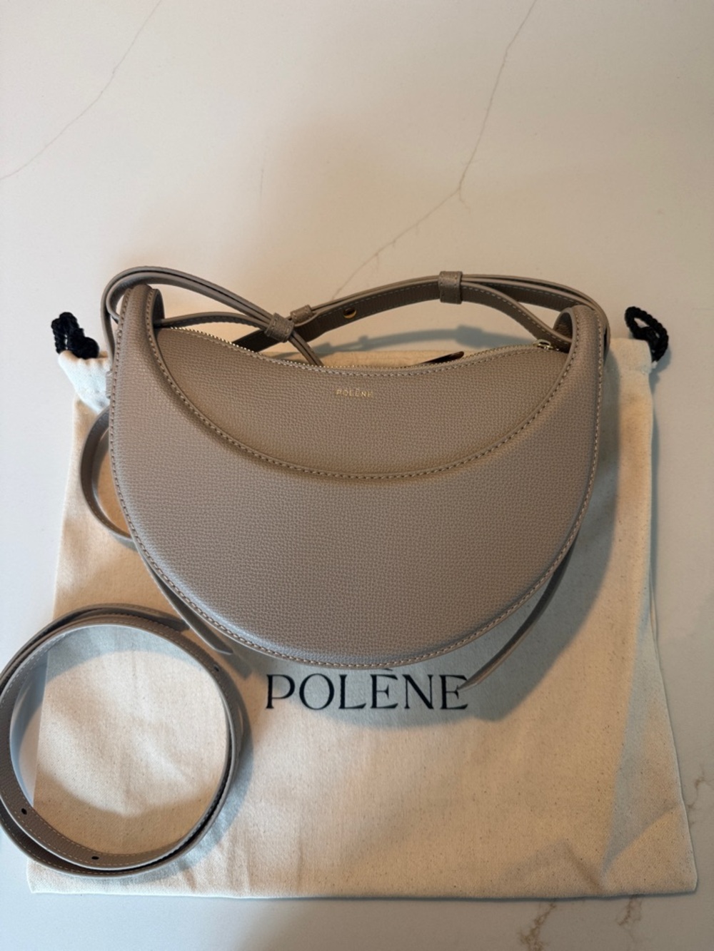 Polene Crescent Crossbody Bag in Taupe Gray